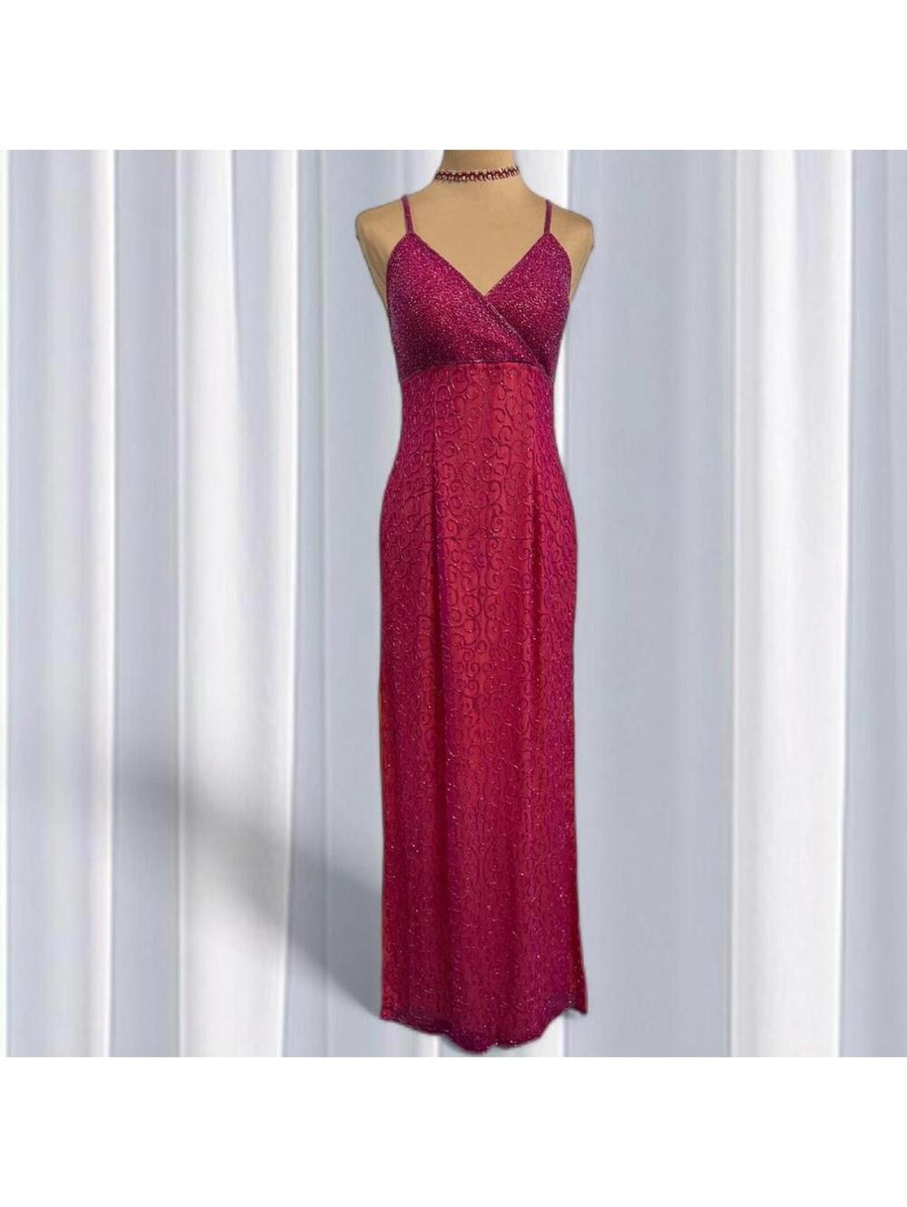 Vintage y2k Andretta Donatello pink and orange beaded dress with side slits